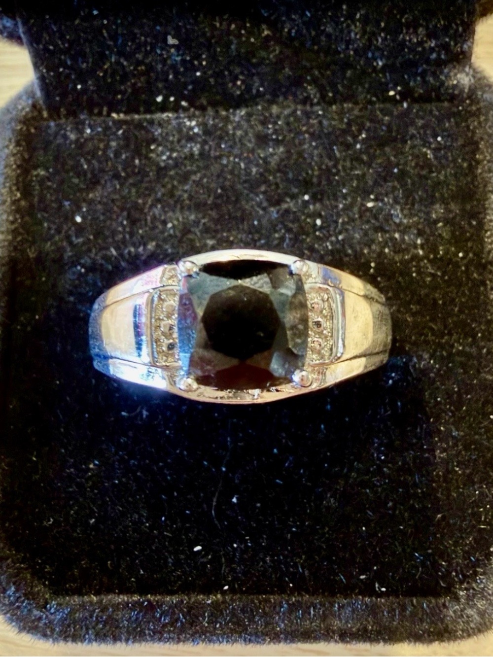 Men's Sterling-Style Black Tourmaline Statement Ring